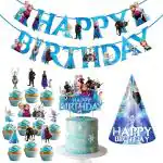 Zyozique Frozen theme Party Supplies, Frozen Birthday Party Decorations for Girls with Happy Birthday Banner Cake Topper Birthday Cap Cup Cake Topper(Pack of 13)