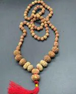 Feel Touch Mart 1 Se 14 Mukhi Rudraksha Mala Original Certified Ganesh & Gauri Shankar 1 to 14 AAA+++ Real Siddha Mala with Indo 5 Mukhi in Silk Red Thread by