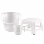 Bathroom Set of 3, Transparent Bucket 24L + Transparent Stool 501 Big + Tranparent Mug 1.5 LTR