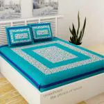UniqChoice C-Green Jaipuri Cotton Double Bedsheet with 2 Pillow Cover 215x240 cm (C-Greenbindiya_ D)