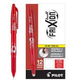 Pilot Frixion Erasable Roller Ball Pen | Tip Size - 0.7 MM | With Dimpled Grip and In-built Eraser | Ink Colour - Red | Pack of 12