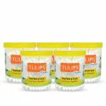 TULIPS Premium Cotton Ear Buds/Swabs {pack of 5} with White PAPER Sticks {100/200 Tips} in a Jar