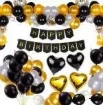 Party Midlinkerz Plastic Happy Birthday Silver, Golden and Black Metallic Balloon Party Decoration Kit (47 Pcs)
