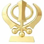 Bless Kraft Sikh Religious Symbol Khanda Sahib Idol Metal Golden Statue ( 6.5 cm X 6 cm ) Statue for Car Dashboard | Mandir | Home Decor | Office | Table Showpiece