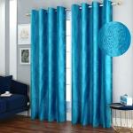 REHAAN Aqua Self Design Polyester Room Darkening Door Curtain, 121 x 213 cm (Pack Of 2)