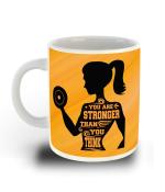 Whats Your Kick Fitness Theme You Are Stronger Than You Think Design Printed White Ceramic Coffee and Tea Mug 325 ml