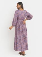 Mylo Maternity Dress for Women with Breastfeeding Zippers | Maxi Dress | Adjustable Belt for Growing Belly | Day & Night Comfort | Feeding Dress for Pre & Post Pregnancy | Persian Paisley | Blue | XX-Large