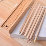 Sinbug Wooden Pencil Box with 12 Different Color Pencils Scale (Ruler) and Sharpener Pencil Box Case