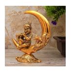 Crown warriors Gold Plated Metal Handicraft Lord Krishna On Moon Playing Basuri Flute Home Decor Idol for Puja and Office Shop Counter Decoration Purpose Showpiece