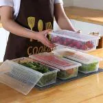 ULTRAZON Food Storage Container With Removable Drain Plate And Lid Fridge Storage Box Stackable Plastic zer Storage Containers To Keep Fresh For Fish, Meat, Vegetables, Fruits( 1500 ML ) , Pack Of 4