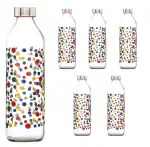 SAND DUNE Polka Dots Printed Glass water bottle,Travel Glass Drinking Fridge Bottles(800ml,set 6)