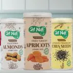 24 Nuts Hand Picked Jumbo Size California Almonds And Turkish Apricots Premium Raw Chia Seeds Combo Pack of 750 gm (250gx3)