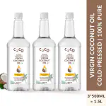 COCO CRUSH Virgin Coconut Oil| Cold Pressed, 100% Pure Natural| Hair, Body, Baby Massage (3*500 ml) | 1500ml