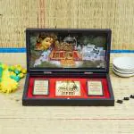 pujaNpujari Gold Plated MATA Vaishno Devi Photo Frame with Shubh Labh Charan Paduka for Pooja Room, Return Pooja Gift Box Set