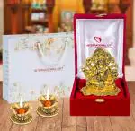 International Gift Gold Aluminum Panchmukhi Hanuman Idol With Hand Diya With Beautiful Red Box Packing With Carry Bag, 11.5H X 11W X 9.5L Cm