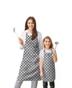 Oasis Cotton Printed Parent and Kid Apron Combo Set - Grey Heart - 1 Adult Apron & 1 Kid Apron