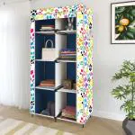 HUENISH Printed Collapsible Wardrobe Portable Foldable closet for Clothes Almira , 8 Shelves , 1 Side Pocket Non-Woven Fabric 100 GSM