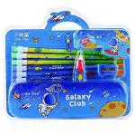 Samvardhan Space Metal Pencil Box with 6 Eraser Top Pencils Pencil Cap & Sharpener Stationary Set Birthday Return Gift Set for Girls Boys Kids Pack of 1