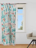 Zeba Off-White, Peach, Teal Floral Cotton Blend Floral Curtains - 50 X 84 Inch