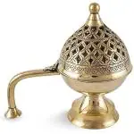 Robin Export Company Latest Pure Brass Dhoop Dani Loban with Brass Handle Incense Holder Burner for Pooja Room Home Temple (14 cm)