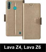 Sbms Lava Z4, Lava Z6 Gold Artificial Leather Shock Proof Flip Cover