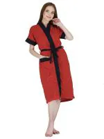 Kuber Industries Red Bathrobe For Women Micro Terry Cotton Towel Robe