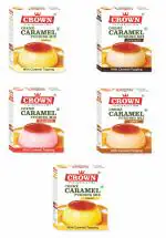 CROWN Caramel Pudding 450g ( 90g x Pack of 5 Flavors: Vanilla, Choclate, Strawberry, Mango, Coffee)