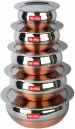 Nirvika Silver And Copper Stainless Steel Handi Set With Lid of 1000, 1500, 500, 1200 and 800 ml (Pack of 5)