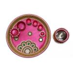 KDS Beautiful Decorative Stainless Steel Karva Chauth Pooja / Diwali / Pooja Thali Set (PINK - Set of 5 )