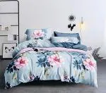 VORDVIGO 200 TC Glace Cotton Double Bed Printed Bedsheet with two Pillow covers_Size-90*90 inch (Blue Flower Design)