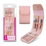 Majestique Essentials Manicure Set - Nail Clipper, Diagonal Nails Cutter, Cuticle Pusher, Tweezer, Acne Needle, Ear Pick, Nail Filler, Dead Skin Pusher With Case - 8Pcs/Multicolor