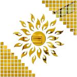 Bikri Kendra - Art BK21N33 - Sun Golden with 100 Square Golden - 3D Acrylic Decorative Mirror Wall Stickers