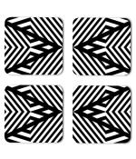Whats Your Kick Pattern Design Back And White Cross Line Design Printed Set of 4 Coaster With Metal Stand
