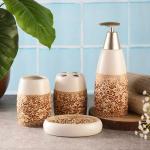 The Decor Mart Onyx Bath Accessory Set (Dispenser- 9X9X16 cms, Soap Holder- 10X10X3 cms, Holder (1)- 3x3x9 cms, Holder (2)- 3x3x9 cms)