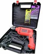 Cheston 13 mm 650 W Impact Drill Machine/Screwdriver with 13 HSS and 5 Wall Bits in Tool Box Case - Reversible Hammer Driver Variable Speed (Red)