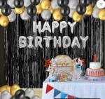 Party Midlinkerz Plastic Solid Gold, Black and Silver Happy Birthday Balloon Decoration Kit (33 Pcs)