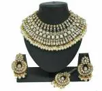 Gyaan Jewels Handmade Gold Plated Alloy Earring and Necklace Set White Free Size