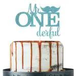 Festiko Blue Glitter Mr Onederful Cake Topper, Baby BoyS First Birthday Supplies, BoyS 1st Birthday Cake Topper