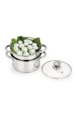 Pristine Silver Stainless Steel Induction Base Multipurpose Steamer Set with with Glass Lid