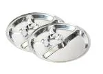 King International Silver Stainless Steel Five Compartment Dinner Plate (Pack of 2) KI-SS-GFXD-315