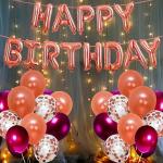 Orama Happy Birthday Rose Gold Decoration Kit - 44Pcs Rose Gold Combo Set for Balloons Decorations Items Combo with Rose Gold & Burgundy Metallic Balloons, Confetti Balloons and Net Curtains (Rose Gold Combo 44Pcs)