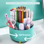 MOOZICO Desk Pencil Pen Holder, 5 Slots 360 Degree Rotating Pen Organizers for Desk, Desktop Storage Stationery Supplies Organizer, Cute Pencil Cup Pot for Office, School, Home, Art Supply, (BLUE)