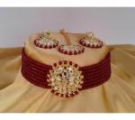 Gyaan Jewels Handmade Crystal Necklace, Earring and Maang Tikka Set Maroon, Gold, Silver (Women) Free Size