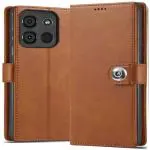 Fastship Itel A663LC / Itel_A05s Flip Cover | Full Body Protection |Inside Back TPU Wallet Stylish Button Magnetic Closure Book Cover Leather Flip Case for Itel A05s - Executive Brown
