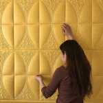 TALLIN 3D 5Pcs Wall Sticker Self-Adhesive Foam Wallpaper Waterproof Background Wall Sticker Gold Color Incomplete