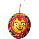 ONLINE BUSINESS Neal exclusive Hanging Coconut Painting of Jagannath,Balaram,Subhadra - on 3 Sides for Piece and puja - 4.5 inches heights and 6.5 inch in round shape Decorative Showpiece - 14 cm (Coir, Multicolor)