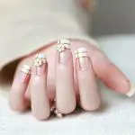 Secret Lives Acrylic Press on Transparent Artificial Designer Fake Nails Extension White Color and 3D Flower 24 pcs Set with Glue Sheet