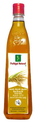 Pothigai Natural Rice Bran oil 1 litre/Premium cold pressed cooking oil/source of good fats/Suitable for deep frying /Naturally made/100% Pure Physically Refined Rice Bran Oil (Pack of 1)