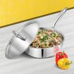 Vinod Platinum Triply Stainless Steel Deep Frypan with Lid - 22 cm (Induction Friendly)