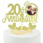 Zyozique Gold Glitter 20th Anniversary Cake Topper with Diamond Ring Heart Cake Topper
